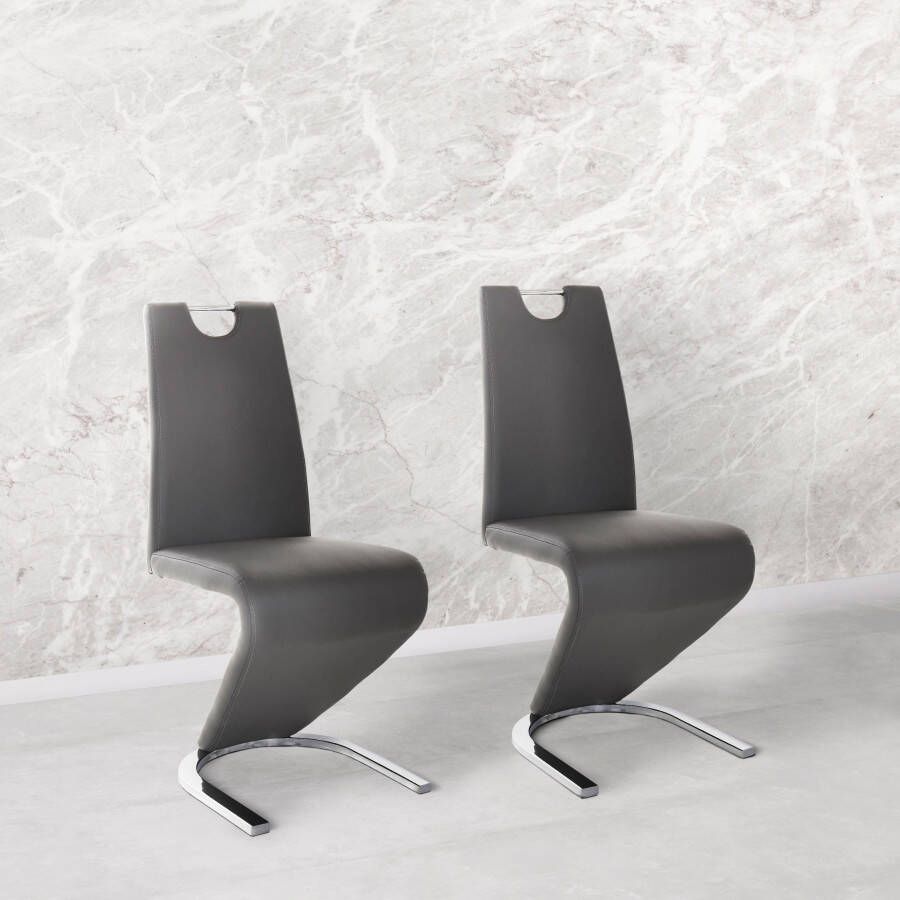 Home affaire Eetkamerstoel Monza Bekleding in imitatieleer rugleuning met handgreep voor eenvoudig terugtrekken (set 2 stuks)