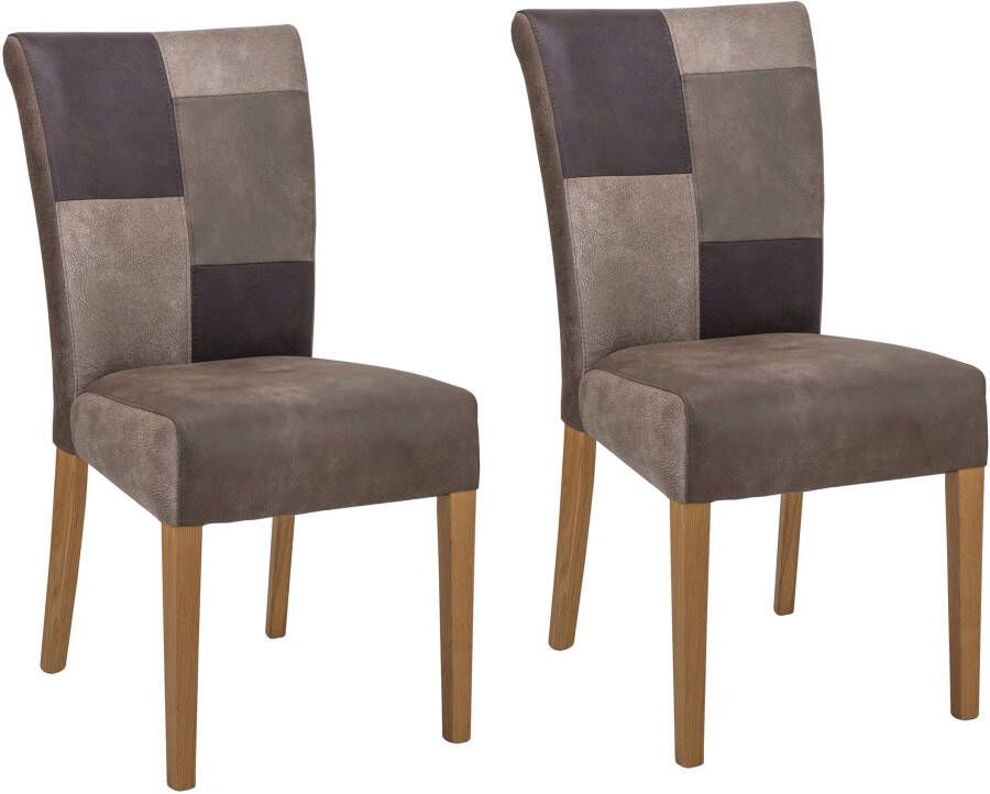 Home affaire Eetkamerstoel Queen Onderstel van massief hout patchwork-bekleding in landhuisstijl (set 2 stuks)