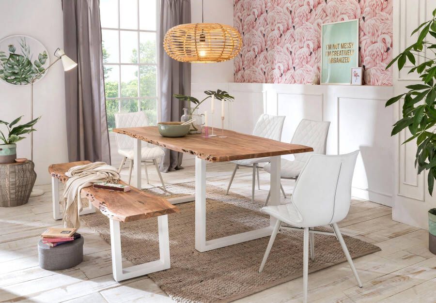 Home affaire Eettafel Manhattan in boomstam-look en frame u-model van wit metaal