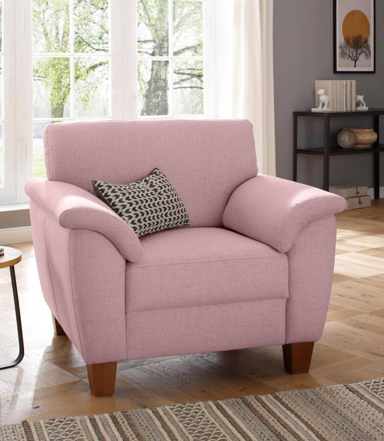 Home affaire Fauteuil Alta met binnenvering en contrastnaad poten beuken eikenkleur