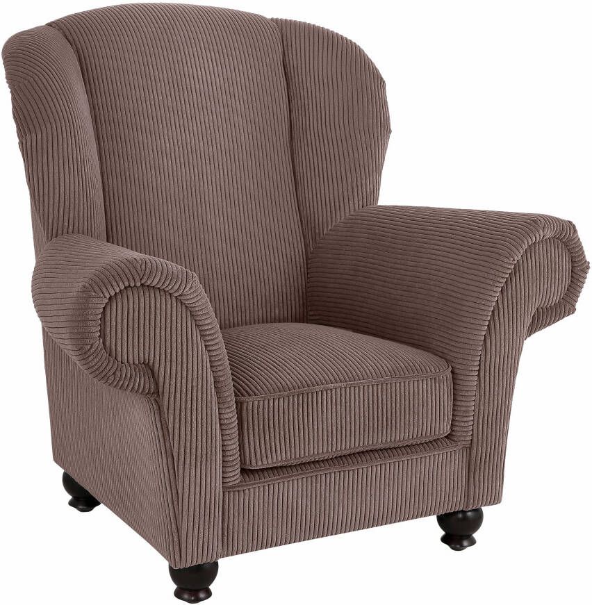 Home affaire Fauteuil King Henry hoge fauteuil oorkussen met casual bekleding binnenvering en losse sierkussens (set)