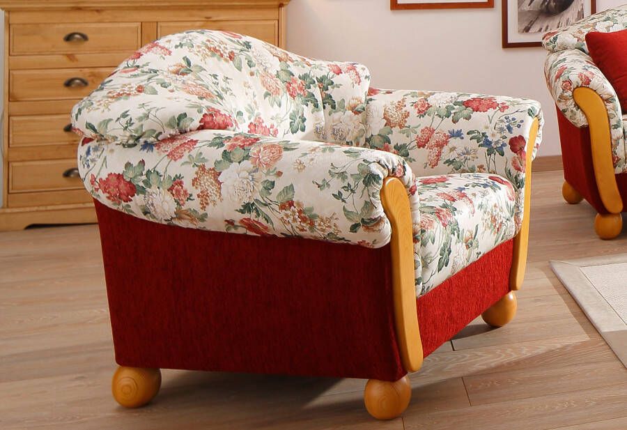 Home affaire Fauteuil Milaan comfortabele loungestoel landhuisstijl houten chatoots en -voeten (set)