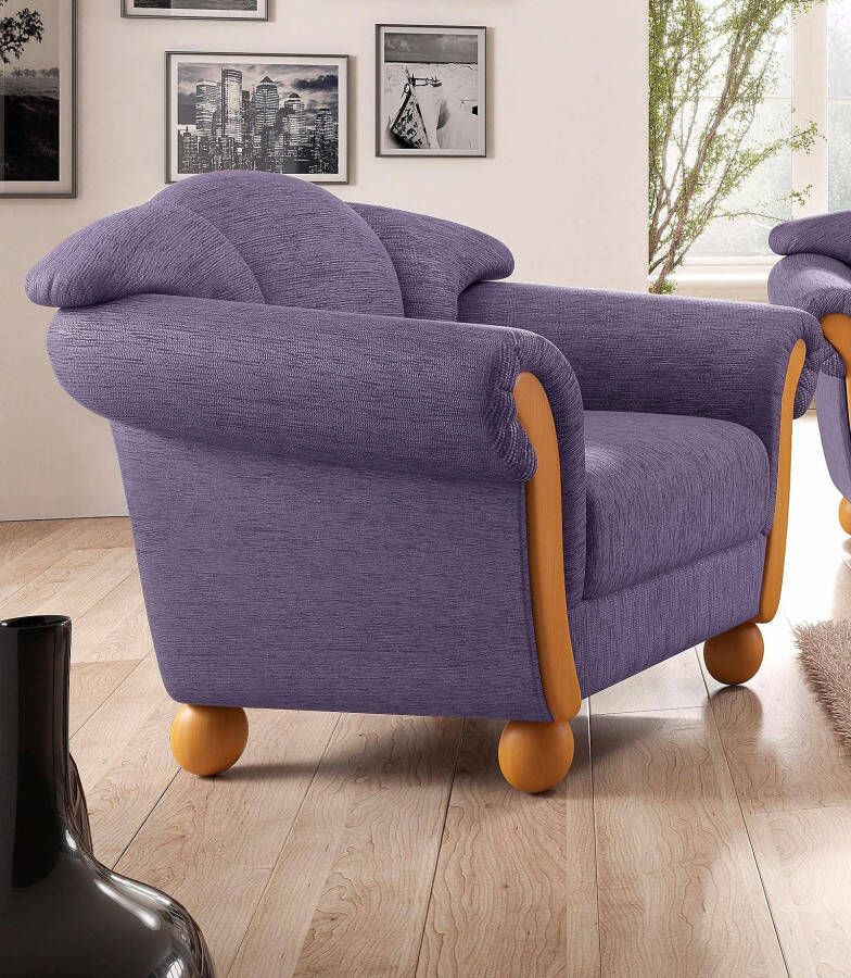 Home affaire Fauteuil Milaan comfortabele loungestoel landhuisstijl houten chatoots en -voeten (set)
