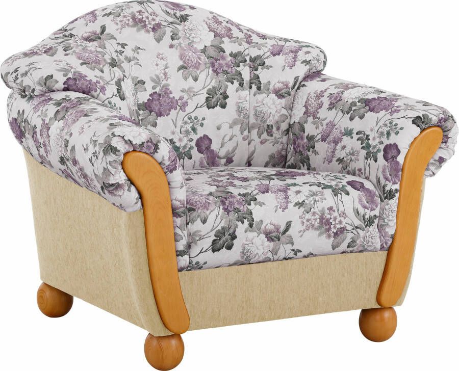 Home affaire Fauteuil Milaan comfortabele loungestoel landhuisstijl houten chatoots en -voeten (set)