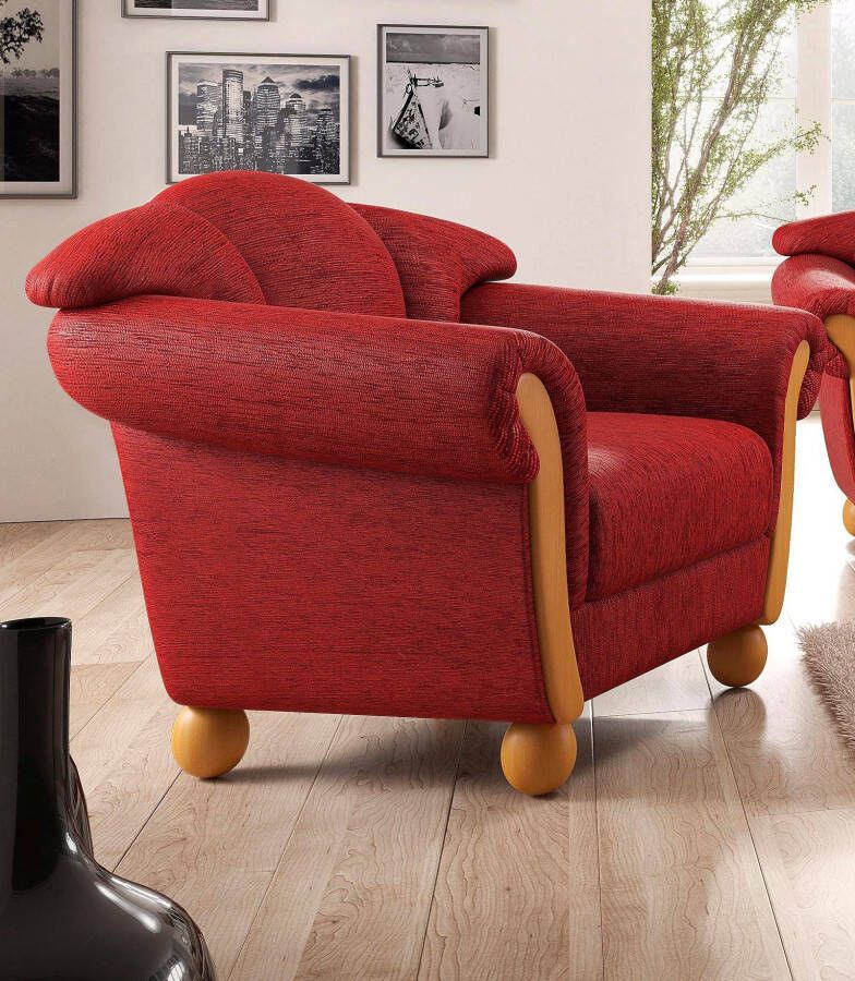 Home affaire Fauteuil Milaan comfortabele loungestoel landhuisstijl houten chatoots en -voeten (set)