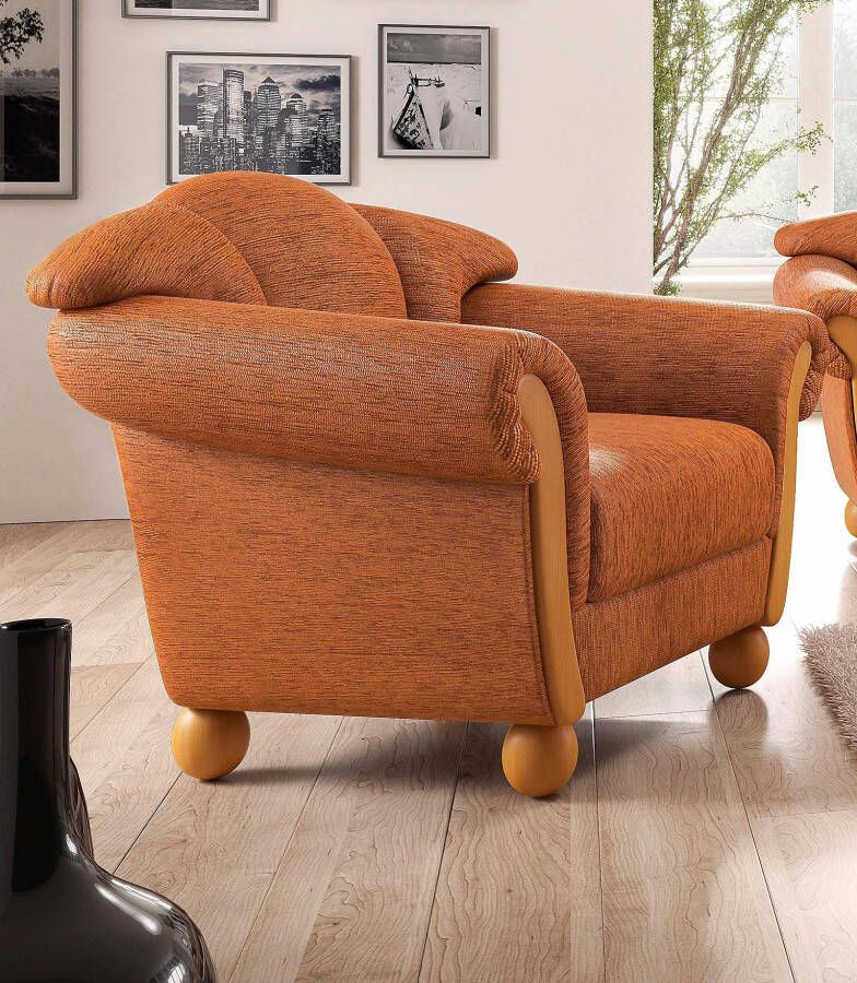 Home affaire Fauteuil Milaan comfortabele loungestoel landhuisstijl houten chatoots en -voeten (set)