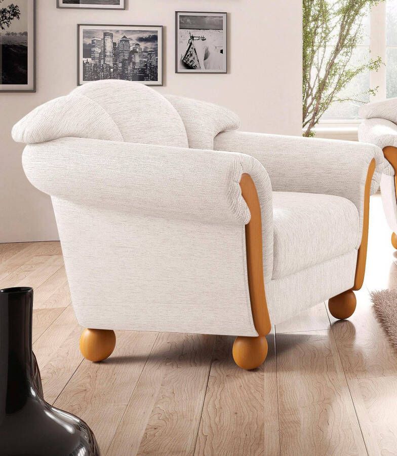Home affaire Fauteuil Milaan comfortabele loungestoel landhuisstijl houten chatoots en -voeten (set)
