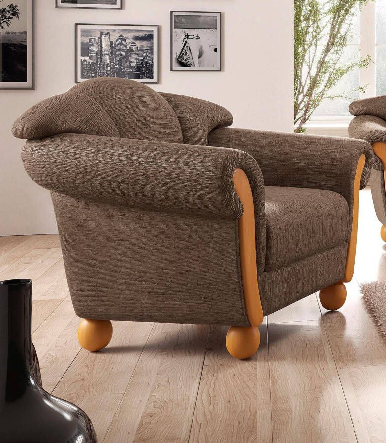 Home affaire Fauteuil Milaan comfortabele loungestoel landhuisstijl houten chatoots en -voeten (set)