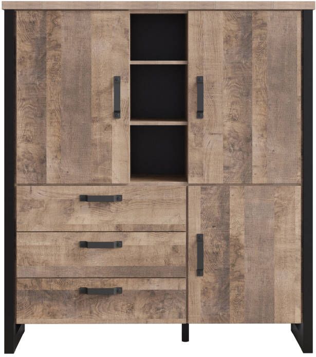 Home affaire Highboard Edingburgh mat echt-hout-look bxhxd: ca. 87 x 155 x 45 cm modern imitatie-eiken (1 stuk)