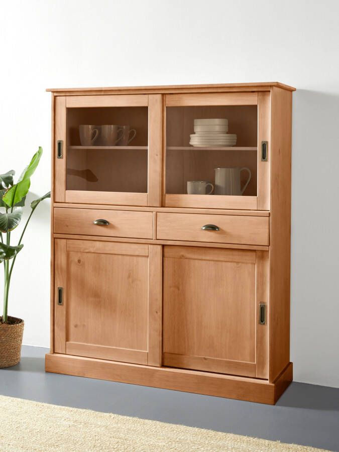 Home affaire Highboard Schröder Vitrine van massief dennenhout breedte 114 cm