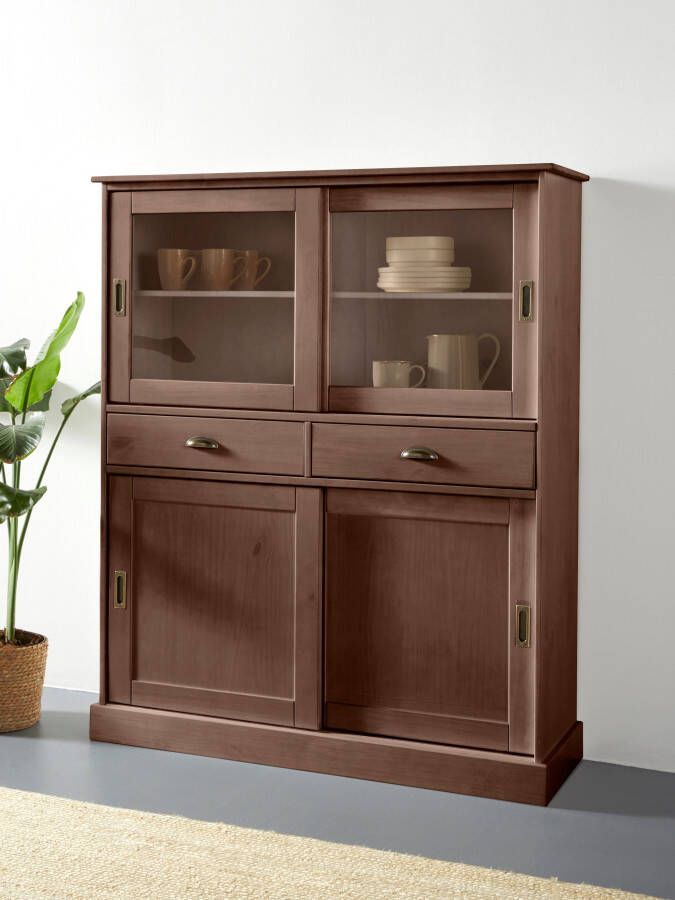 Home affaire Highboard Schröder Vitrine van massief dennenhout breedte 114 cm