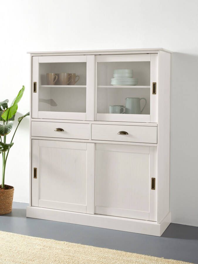 Home affaire Highboard Schröder Vitrine van massief dennenhout breedte 114 cm