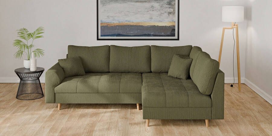 Home affaire Hoekbank CHARRE L-vorm met ottomane afmetingen B D H: 231 161 81 cm fijne stiksels losse rug- en sierkussens ook in cord en bouclé