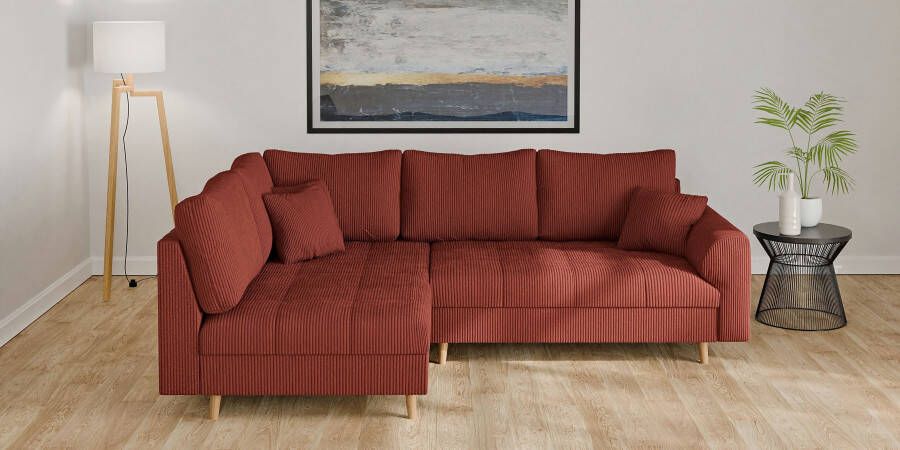 Home affaire Hoekbank CHARRE L-vorm met ottomane afmetingen B D H: 231 161 81 cm fijne stiksels losse rug- en sierkussens ook in cord en bouclé