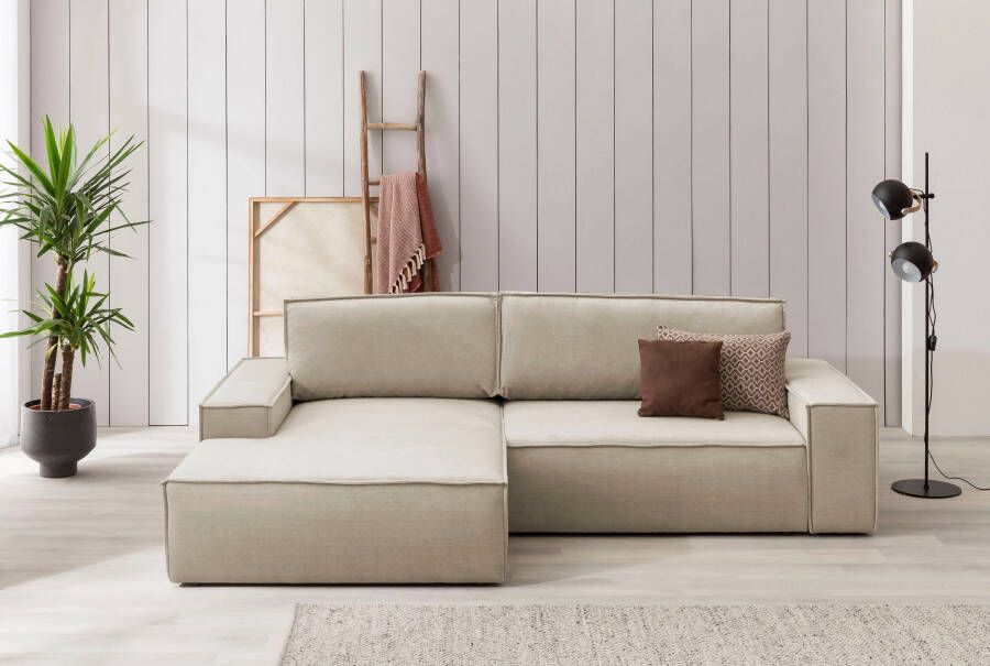 Home affaire Hoekbank SHERWOOD bedbank 267 cm L-model Slaapfunctie met bedlade (210x136 cm) cord vintage fluweel