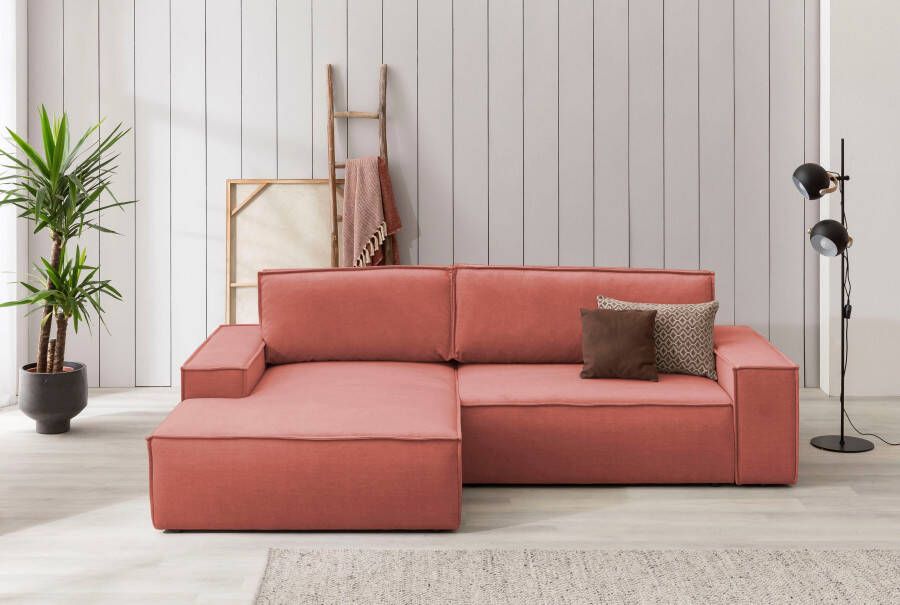Home affaire Hoekbank SHERWOOD bedbank 267 cm L-model Slaapfunctie met bedlade (210x136 cm) cord vintage fluweel