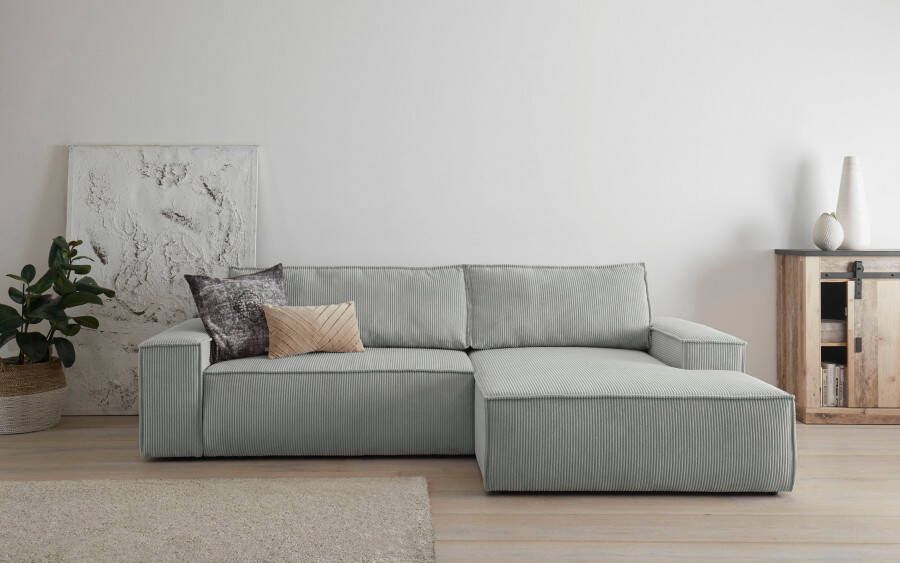 Home affaire Hoekbank SHERWOOD bedbank 267 cm L-model Slaapfunctie met bedlade (210x136 cm) cord vintage fluweel