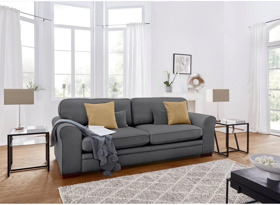 Home affaire 3-zitsbank Broughton zacht zitcomfort incl. 2 sierkussens opstaande naad