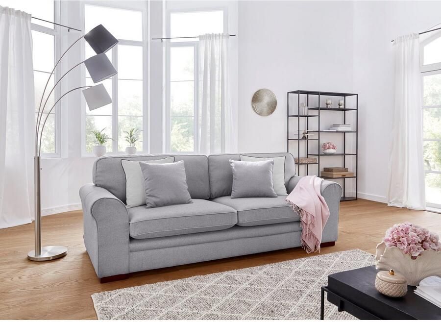 Home affaire 3-zitsbank Broughton zacht zitcomfort incl. 2 sierkussens opstaande naad