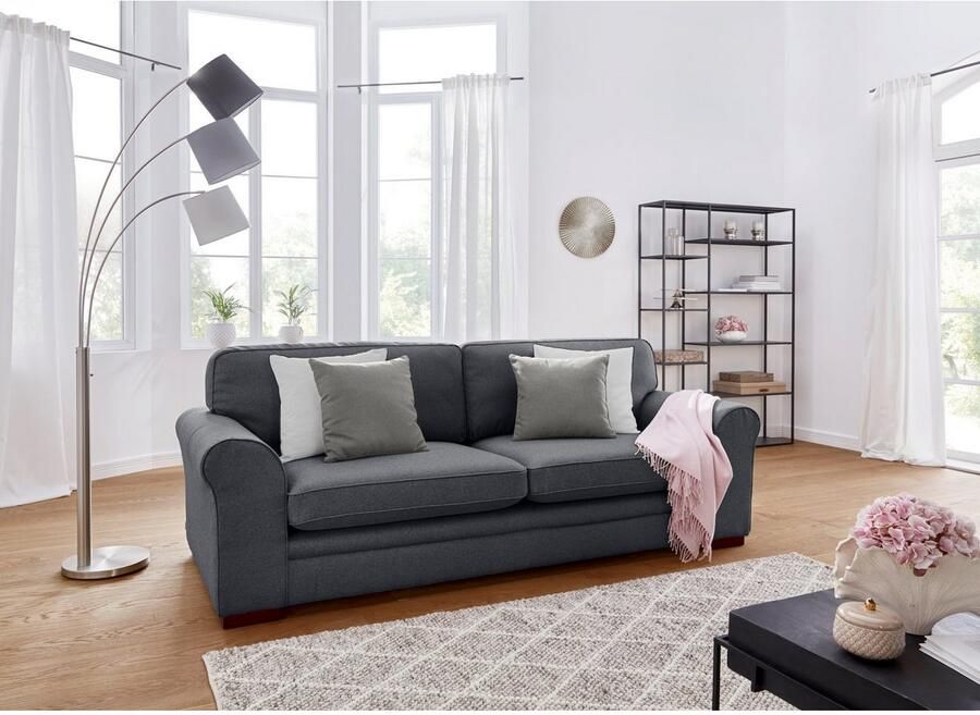 Home affaire 3-zitsbank Broughton zacht zitcomfort incl. 2 sierkussens opstaande naad