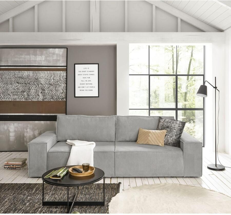 Home affaire 3-zitsbank SHERWOOD slaapbank (257 cm) ribfluweel velours vintage lederlook