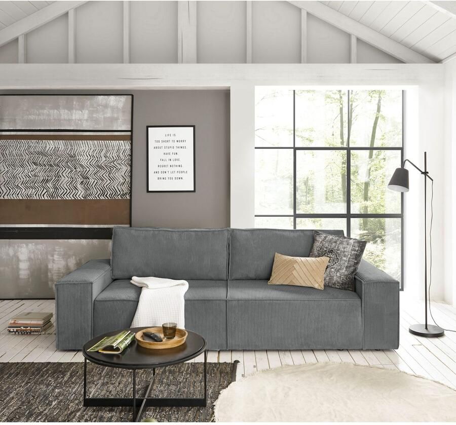 Home affaire 3-zitsbank SHERWOOD slaapbank (257 cm) ribfluweel velours vintage lederlook