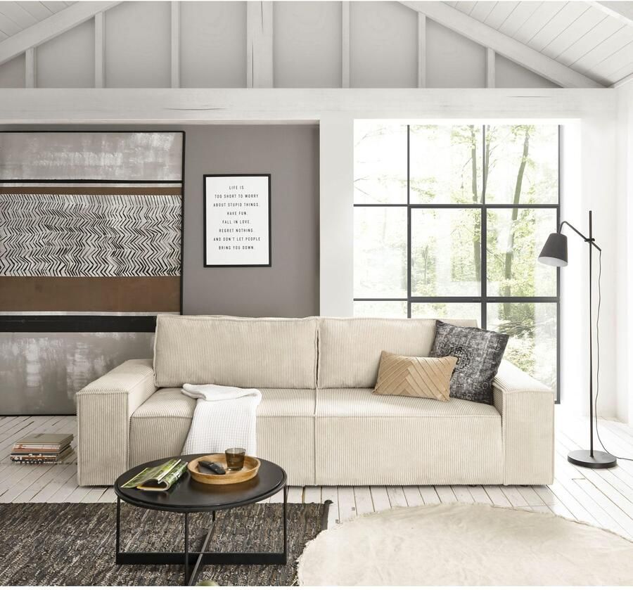 Home affaire 3-zitsbank SHERWOOD slaapbank (257 cm) ribfluweel velours vintage lederlook