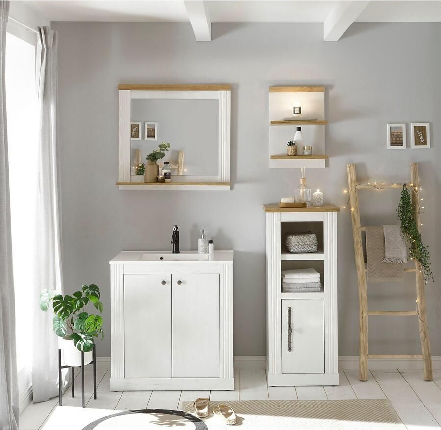 Home affaire Badkamerserie WESTMINSTER badkamer in landhuisstijl 2-delig badkamer Waschtafel spiegel midikast plank in 2 kleuren breedte 150 cm (4-delig)