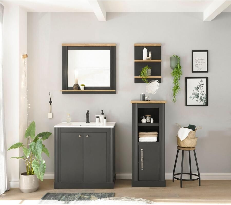 Home affaire Badkamerserie WESTMINSTER badkamer in landhuisstijl 2-delig badkamer Waschtafel spiegel midikast plank in 2 kleuren breedte 150 cm (4-delig)