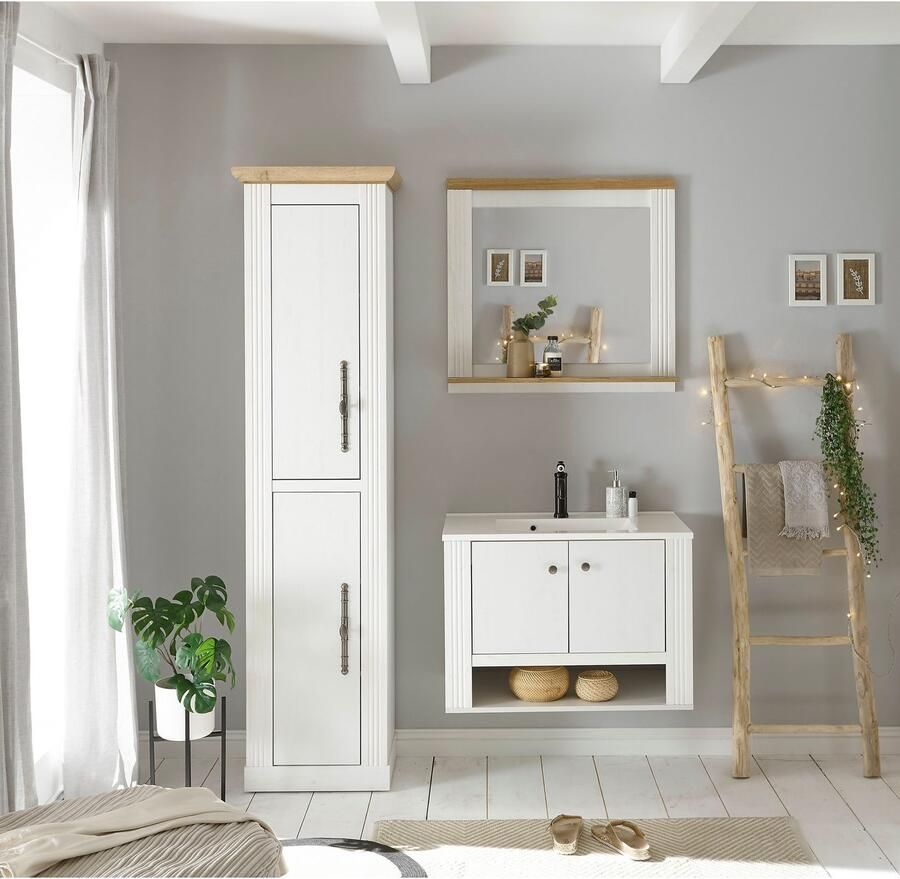 Home affaire Badkamerserie WESTMINSTER badkamer in landhuisstijl 3-delig badkamer Wand-wastafel spiegel hoge kast in 2 kleuren breedte 150 cm (3-delig)
