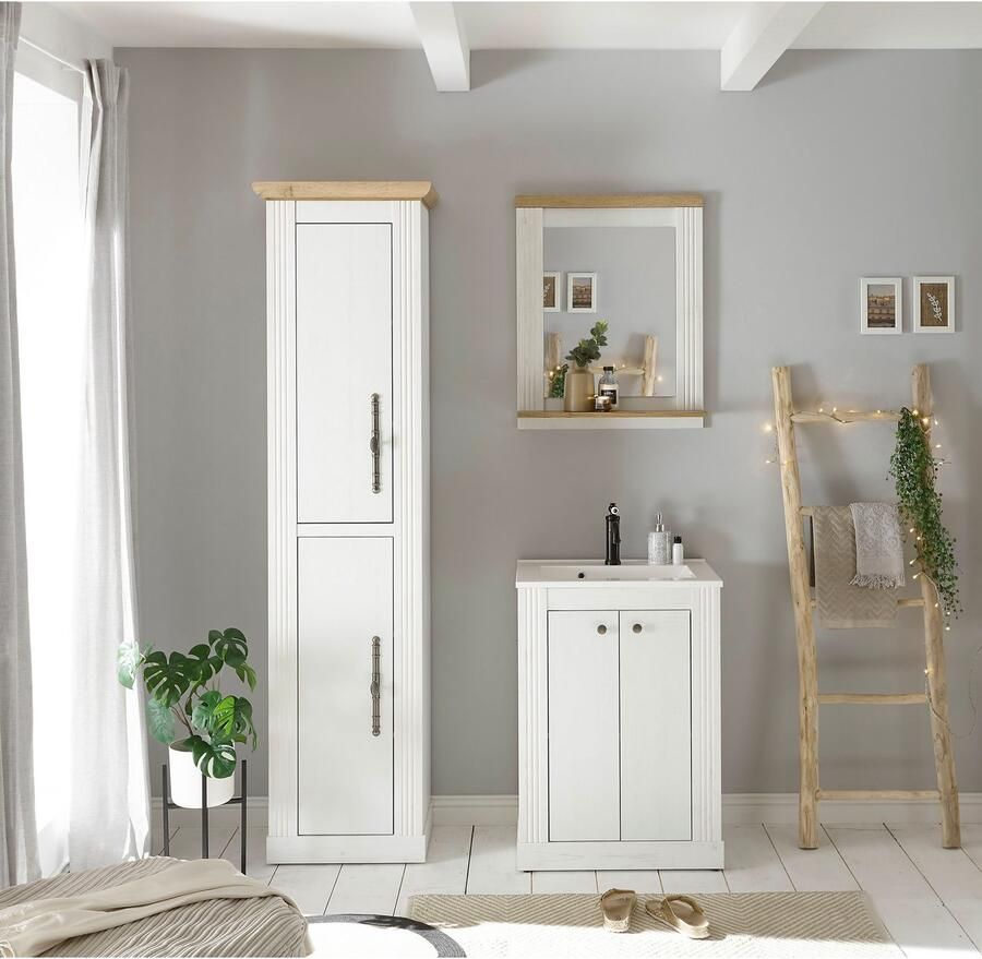 Home affaire Badkamerserie WESTMINSTER badkamer in landhuisstijl 3-delig badkamer Waschtafel spiegel hoge kast in 2 kleuren beschikbaar breedte 130 cm (3-delig)