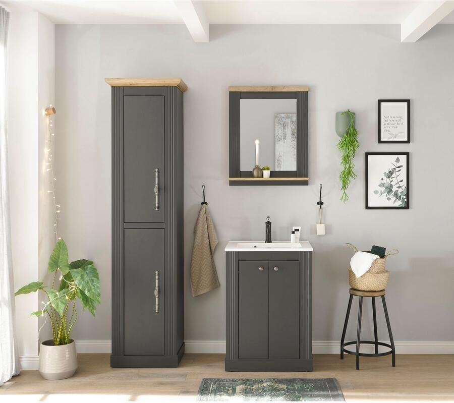 Home affaire Badkamerserie WESTMINSTER badkamer in landhuisstijl 3-delig badkamer Waschtafel spiegel hoge kast in 2 kleuren beschikbaar breedte 130 cm (3-delig)