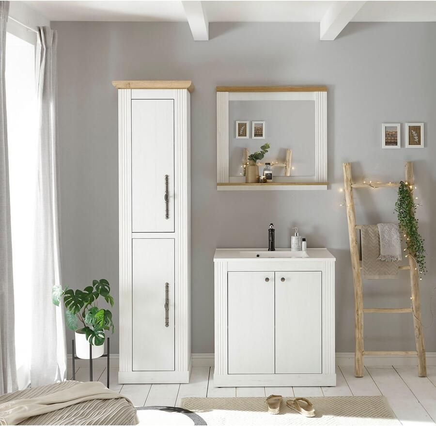 Home affaire Badkamerserie WESTMINSTER badkamer in landhuisstijl 3-delig badkamer Waschtafel spiegel hoge kast in 2 kleuren beschikbaar breedte 150 cm (3-delig)