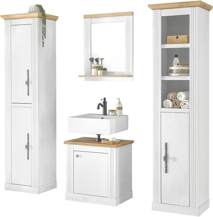 Home affaire Badkamerserie WESTMINSTER badkamer in landhuisstijl 4-delig badkamer Onderkast spiegel 2 hoge kasten in 2 kleuren breedte 200 cm (4-delig)