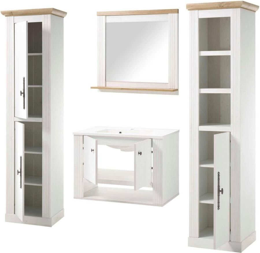 Home affaire Badkamerserie WESTMINSTER badkamer in landhuisstijl 4-delig badkamer Wand-wastafel spiegel 2 hoge kasten in 2 kleuren breedte 220 cm (4-delig)