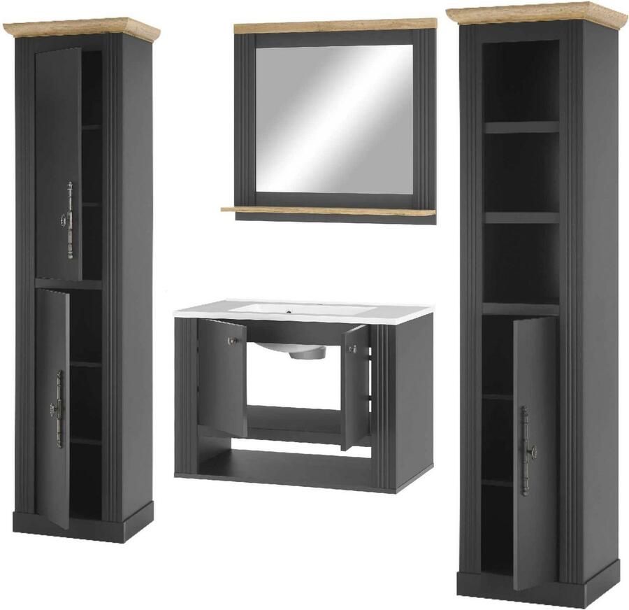 Home affaire Badkamerserie WESTMINSTER badkamer in landhuisstijl 4-delig badkamer Wand-wastafel spiegel 2 hoge kasten in 2 kleuren breedte 220 cm (4-delig)