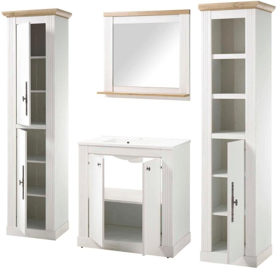 Home affaire Badkamerserie WESTMINSTER badkamer in landhuisstijl 4-delig badkamer Waschtafel spiegel 2 hoge kasten in 2 kleuren breedte 220 cm (4-delig)
