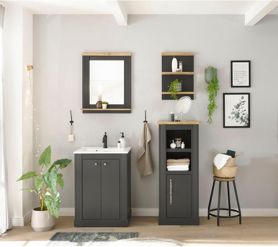 Home affaire Badkamerserie WESTMINSTER badkamer in landhuisstijl 4-delig badkamer Waschtafel spiegel midikast plank in 2 kleuren breedte 130 cm (4-delig)