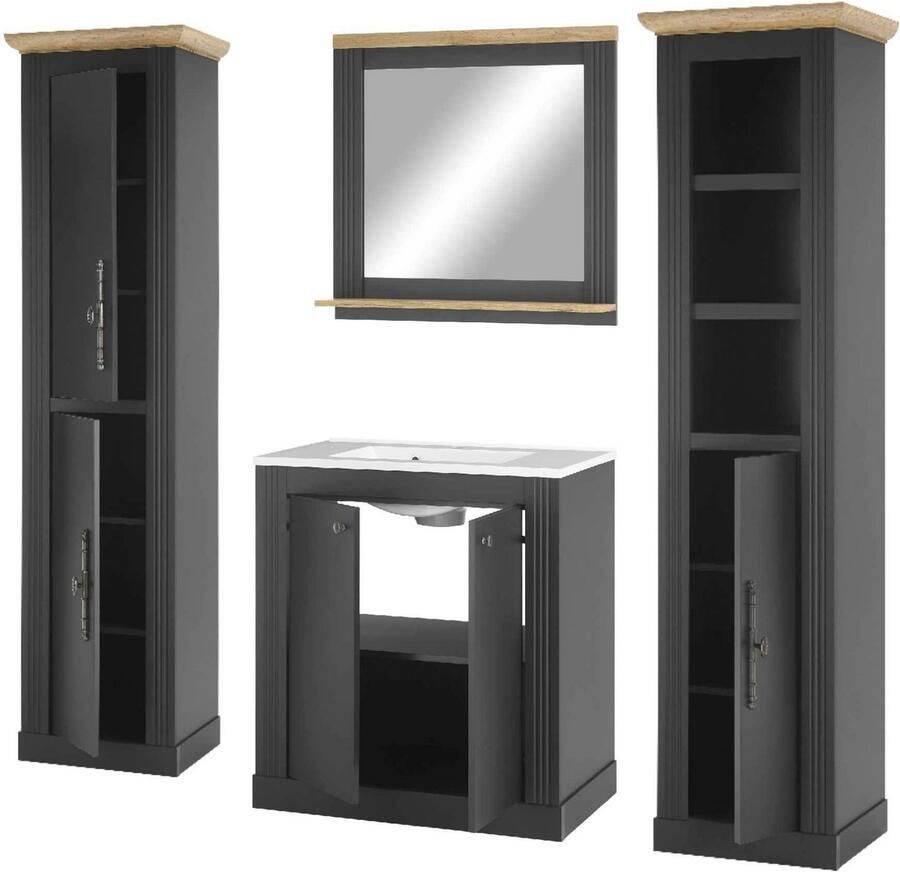 Home affaire Badkamerserie WESTMINSTER badkamer in landhuisstijl 4-delig badkamer Waschtafel spiegel 2 hoge kasten in 2 kleuren breedte 220 cm (4-delig)
