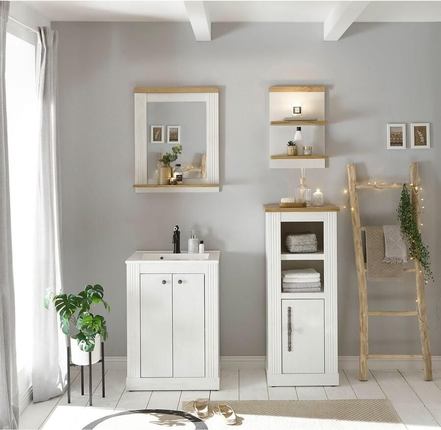 Home affaire Badkamerserie WESTMINSTER badkamer in landhuisstijl 4-delig badkamer Waschtafel spiegel midikast plank in 2 kleuren breedte 130 cm (4-delig)