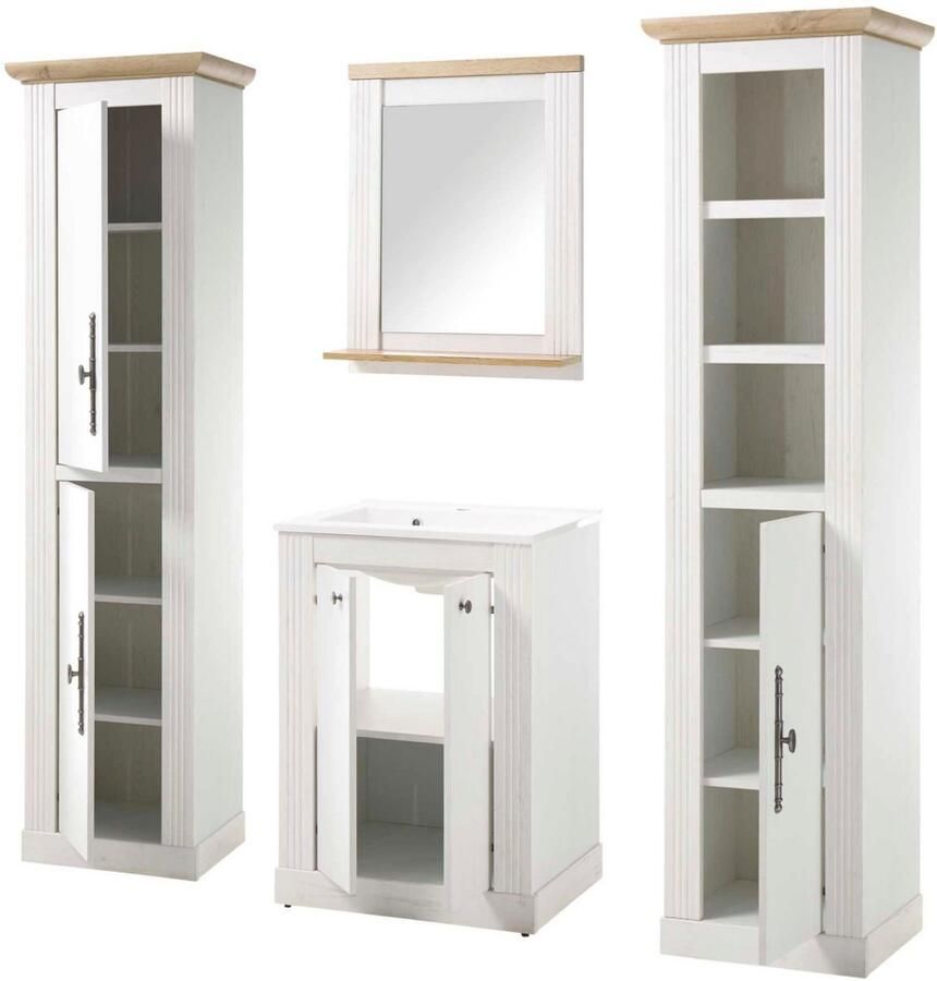 Home affaire Badkamerserie WESTMINSTER badkamer in landhuisstijl 4-delig badkamer Waschtafel spiegel 2 hoge kasten in 2 kleuren breedte 200 cm (4-delig)