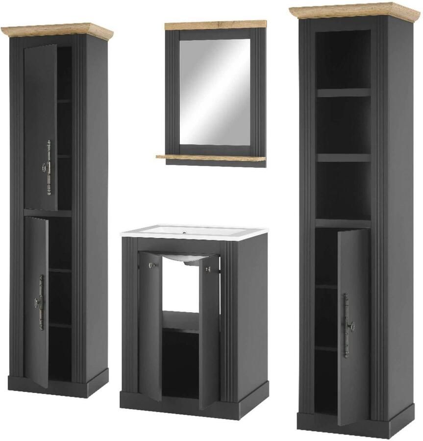 Home affaire Badkamerserie WESTMINSTER badkamer in landhuisstijl 4-delig badkamer Waschtafel spiegel 2 hoge kasten in 2 kleuren breedte 200 cm (4-delig)