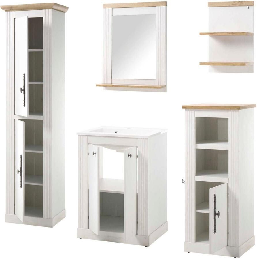 Home affaire Badkamerserie WESTMINSTER badkamer in landhuisstijl 5-delig badkamer Waschtafel spiegel midikast plank hoge kast breedte 200 cm (5-delig)