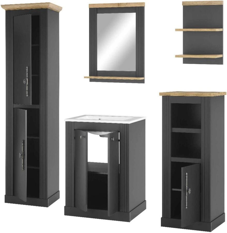 Home affaire Badkamerserie WESTMINSTER badkamer in landhuisstijl 5-delig badkamer Waschtafel spiegel midikast plank hoge kast breedte 200 cm (5-delig)