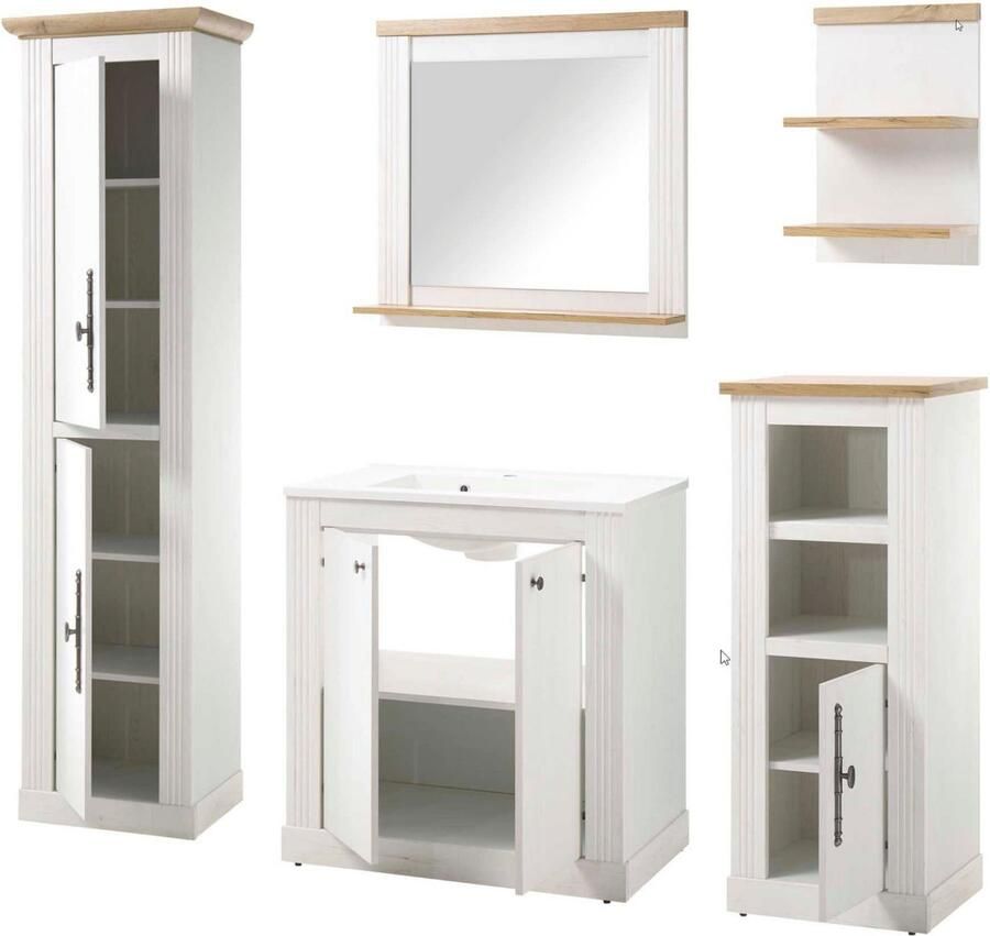 Home affaire Badkamerserie WESTMINSTER badkamer in landhuisstijl 5-delig badkamer Waschtafel spiegel midikast plank hoge kast breedte 220 cm (5-delig)