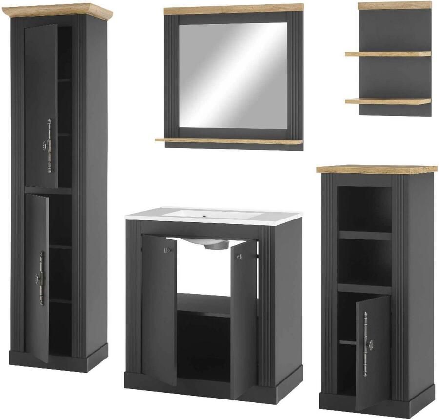 Home affaire Badkamerserie WESTMINSTER badkamer in landhuisstijl 5-delig badkamer Waschtafel spiegel midikast plank hoge kast breedte 220 cm (5-delig)