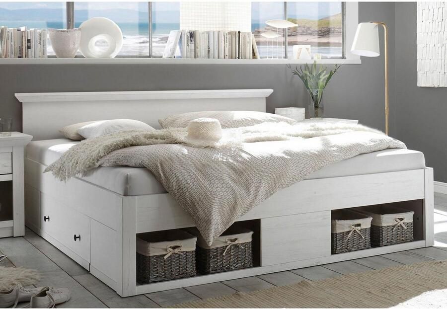 Home affaire Bed California tweepersoonsbed in landelijke stijl opbergbed met lades Bedframe in 3 breedtes beschikbaar ligoppervlak 90 140 180 x 200 cm