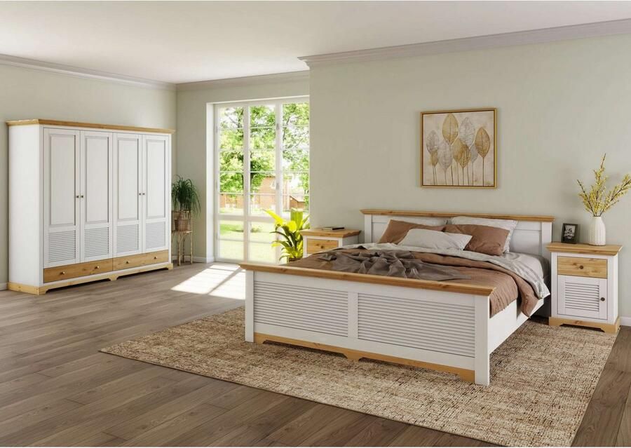 Home affaire Bed Rauna landhuisstijl elegant design met lamellen en kassetten 2 kleuren