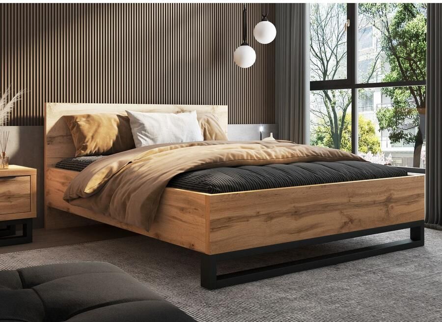 Home affaire Bedframe Bronne Made in Europe industriële stijl modern en tijdloos met poten in metalen look fsc-gecertificeerd naar keuze in 3 breedtes