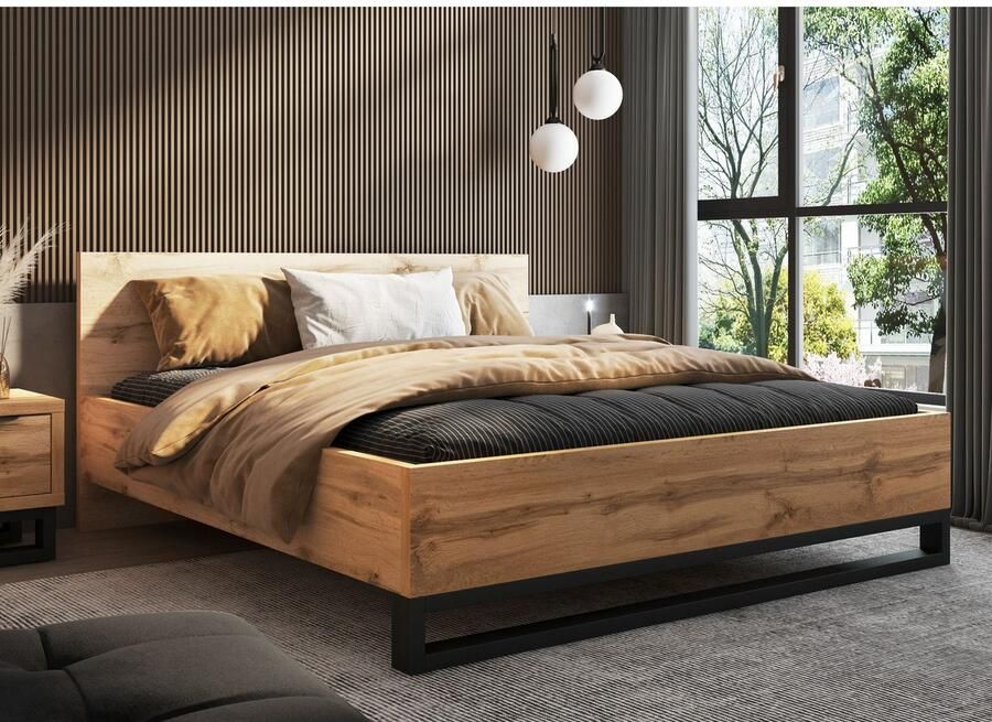 Home affaire Bedframe Bronne Made in Europe industriële stijl modern en tijdloos met poten in metalen look fsc-gecertificeerd naar keuze in 3 breedtes